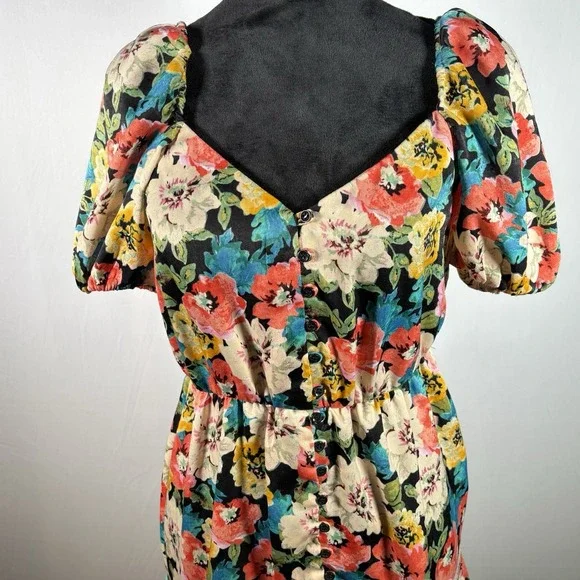 Zara Floral Puff Sleeve Satin Mini Dress Womens Small Cottage Milkmaid Coquette - Picture 8 of 8